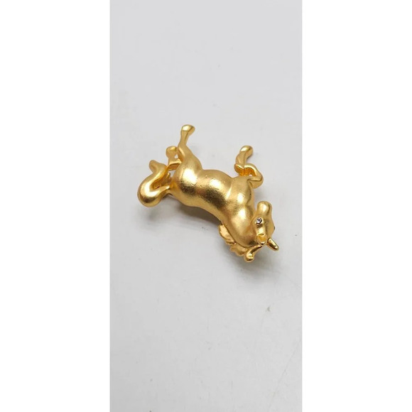 Clear Rhinestone Eyed Matte Gold Tone Vintage Horse Pin Brooch - Picture 3 of 5